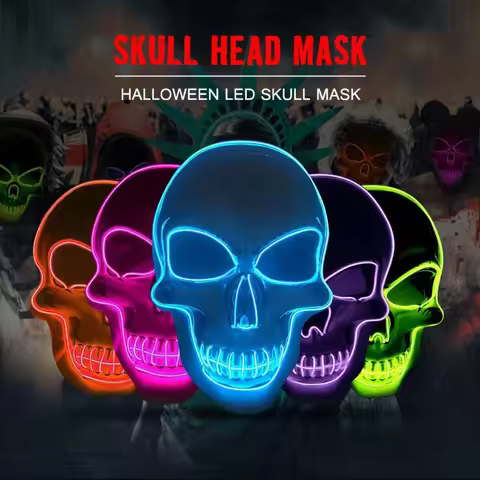 Halloween Horror Skull Mask LED Cold Light Mask LED Halloween Mask Cosplay Mask Halloween Party Deco