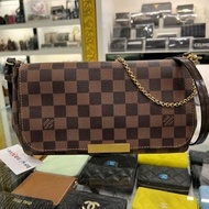東區正精品㊣LV N41129 Favorite MM 咖啡色棋盤格金鍊翻蓋手提肩背斜背包 RZ6235