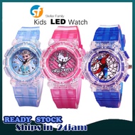 Cartoon Kids LED Light Needle Watch Analog Jam Tangan Budak Lelaki Perempuan Hello Kitty Spiderman