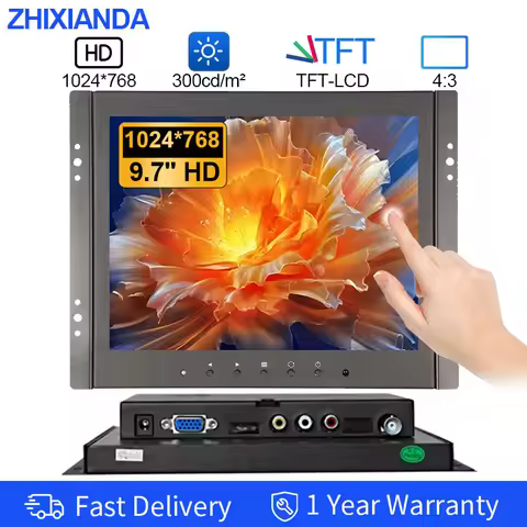9.7 Inch Metal Shell 1024x768 Open Frame Industrial Capacitive Touch Monitor LCD Display With AV BNC