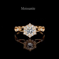 Real Moissanite 0.5ct Flower Ring 925 Sterling Silver Champagne Gold Plated With GRA Certificate Pro