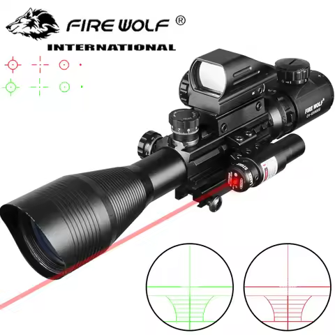 Hunting Airsofts Scope 4-12X50 EG 3 in 1 Tactical Air Gun Red Green Dot Laser Sight Scope Holographi