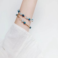 【湛藍】姊妹對鏈/日本蠶絲線/海藍寶/白水晶/藍磷灰石/莫蘭迪色