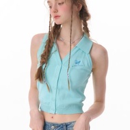 ziziFei夏季新款美式復古蝴蝶刺繡外穿polo領上衣開衫針織背心女