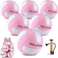 6 Pack Volleyballs Official Size 5, Waterproof Soft Bulk Recreational Volley Balls with Pump and Net