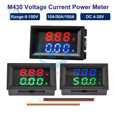 M430 Digital Voltmeter Ammeter Power Meter 100V 10A/50A/100A Amp Voltage Current Meter Tester Dual L