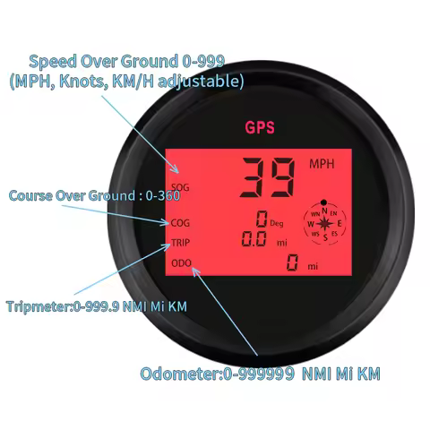 ELING 85mm Speedometer Odometer GPS Digital 0-999 knots km/h MPH 12V/24V for Auto RV Marine Boat wit