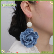 MELENE Denim Blue Fabric Earrings, Ornament Handmade Blue Rose Earrings, Exaggerate Denims Flower Ea