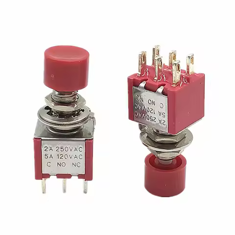 5pcs PS-202 Red 6Pin C-NO-NC 6mm Mini Momentary Automatic Return Push Button Switch 2A 250VAC/5A 120