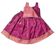 Sequin &amp; Dupion Fabric Sleeveless Party &amp; Wedding Wear Stitched Pattu Pavadai Lehenga Choli for Girls &amp; Kids