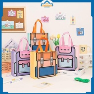 Waterproof Non-Woven Goodie Bag with Cute School Bag Motif Size 22x22x9cm Hampers Bag Hand Bag Birth