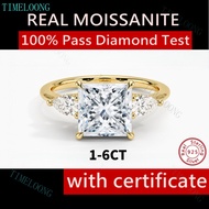 1-6CT Pass Diamond Test Real Moissanite Ring 18k Gold Plating S925 Silver With Certificate Princess 