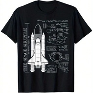 TEMU Space Shuttle Rocket Science T-shirt For Boys Girls- Black Blend Casual Tee With Educational Sp