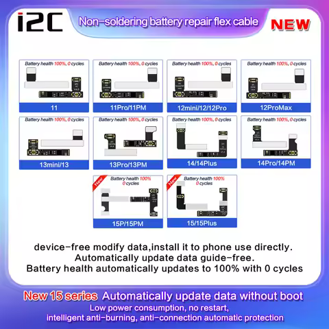 I2C V4.0 Device Free Solder-less External Battery Repair Flex Cable for IPhone 11 12 13 14 15 SE3 Se