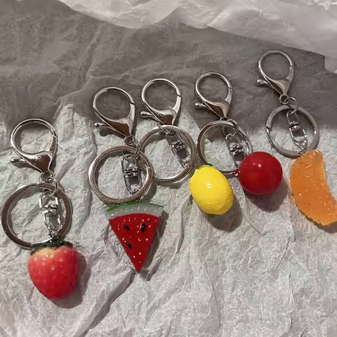 Strawberry Watermelon Tomato Keychain Fun Fruit Shape Carabiner Clip-On Accessory Pack of 3