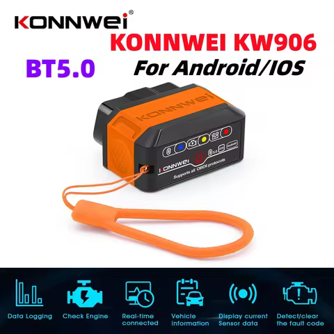 KONNWEI KW906 ELM327 V1.5 Pic18F25K80 OBD2 Scanners Bluetooth 5.0 For Android/IOS ELM 327 OBD 2 Car 