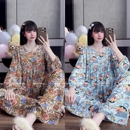 YN007 Women's Linen Tole Set L1 Babydoll Shape Round Neck Long Sleeve Long Pants (PLEASE DO NOT BE C