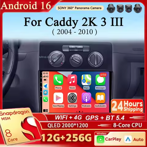 Android 16 Car Radio Navigation Multimedia Stereo Player Carplay&Auto For Volkswagen Caddy 2K 3 III 