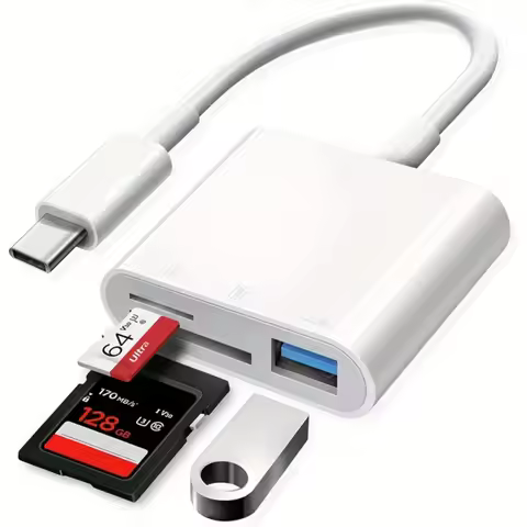 USB-C to SD/TF/Micro SD Card Reader OTG Adapter - High-Speed Data Transfer, Compact and Portable Des