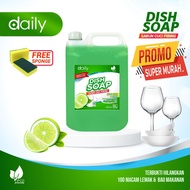 Daily Soap Liquid DISHWASHING Soap 5 Liters + Free Sponge DISHWASHING REFILL 5L Lime Fragrance