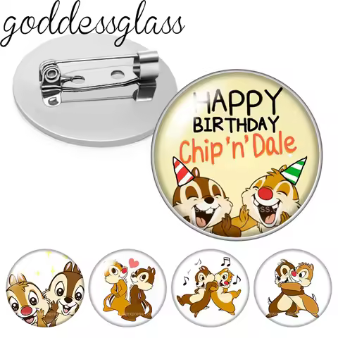 Chip 'n' Dale Rescue Rangers Photo Glass cabochon Brooch pinback button Bag Clothes Denim Jeans Lape