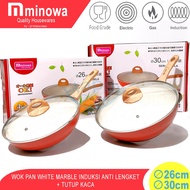 MINOWA 26-30CM WOK PAN/ PAN WHITE MARBLE INDUCTION NON-STICK FRYING PAN