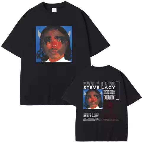 Rapper Steve Lacy Gemini Rights Album Cover Double Sided Print T-shirt Male Hip Hop Oversized Tshirt