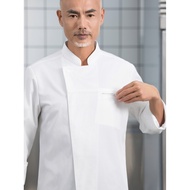[Shipping Within 24 Hours] Ready Stock Pocket Zipper Chef Work Clothes White Pure Cotton Stand-Up Collar Hotel Hot Pot Hotel Chef High-End Long-Sleeved Autumn Winter Clothes Real Inventory High Qu