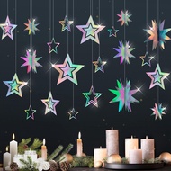 Kit Hiasan Garland Bintang, Kalungan Bintang Kecil Kelip Holografik, Sepanduk Tirai Latar Belakang G