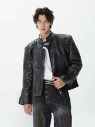 Retro American Deconstructed แฟชั่นรถจักรยานยนต์หนังแจ็คเก็ตผู้ชายผู้หญิงฤดูใบไม้ผลิฤดูใบไม้ร่วงไหล่