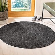 Safavieh Braided Collection BRD901Z Hand-woven Wool and Cotton Area Rug, 5' Round, Black