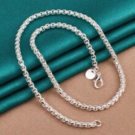 40-60CM 925 Silver Plated 4MM Round Box Chain Necklace For Women Men Wedding Engagement Charm Jewelr