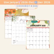 CHIHIRO1X3EE 2026 Wall Calendar, Wire-O-Binding Study Daily Planner Calendar, Portable Foldable Colo