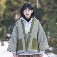 日式和風 羽絨服道袍 綠色格子半纏