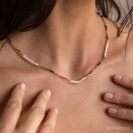 Necklace Stainless Steel Natural Stone Choker Unique Niche Design Pearl Women Colorful Freshwater Be