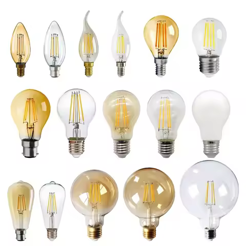 2PCS LED Filament Bulb E14 E27 C35 C35T ST64 G80 A60 220V 4W 9W Warm White Glass 360 Degree Edison R