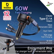 Baseus Enjoyment Pro Car Charger Retractable Type C Cable Type C & Lightning 60W