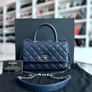 Chanel Caviar Small Coco Handle 24cm Quilted Calfskin Dark Navy Blue No 22