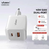 VIVAN POWER C45 Charger 2 Port + Type-C to Type-C Fast Charging Cable 45W