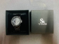 男女裝 SK Time swarovski watch 施華洛水晶黑鋼帶手錶