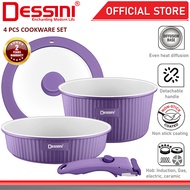 DESSINI ITALY EASYCLIP 4 PCS Detachable Handle Induction Casserole Pot Non Stick Frying Pan Wok Bowl