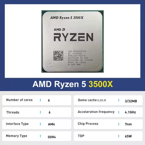 AMD Ryzen 5 3500X New 6-Core 6-Tread DDR4 Socket AM4 CPU Processor R5 3500x 3000 Series 4.1GHz TDP 6