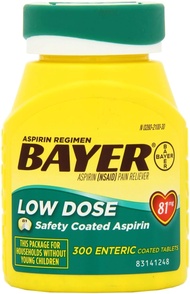Bayer Aspirin Regimen Low Dose 81mg, Enteric Coated Tablets, 300-Count Pack of 3
