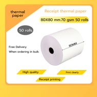 Thermal Paper Roll 80x80 (50 Rolls/Box) / Receipt Cash Register Paper / Thermal Receipt Paper Roll /