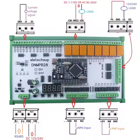 16AI-16DI-16DO 4-20MA 0-10V Current Voltage Dry Wet Contact MOS RS485 Relay 12V 24V MEGA2560 Pro Sim