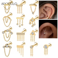 SPORCLO 316L Stainless Steel Earring 1 Pc Chain Earring Cubic Zircon Stud Earring 16G Ear Piercing H