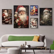 Lukisan kanvas potret Santa Claus vintage, kualiti tinggi, hiasan dinding bilik belajar