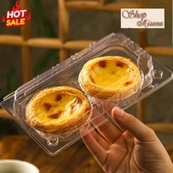 100 Plastic Boxes for 2 Egg Tarts, Dumplings, 2-cell Plastic Box, 4 Fruit Tarts Box