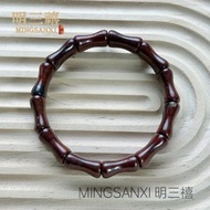 和田玉紅伊丁雞血石手鏈 玉石雞血玉手串 隕石龍鱗竹節手排