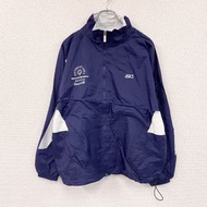 90年代ASICS全拉鍊尼龍夾克，復古款，藏藍色，L碼